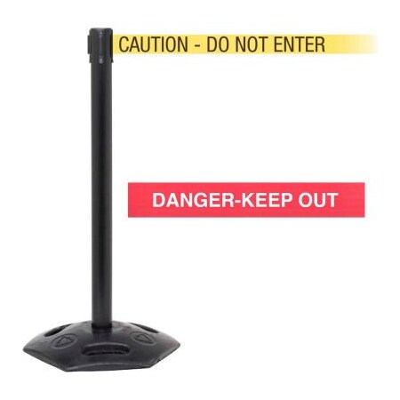 Queue Solutions WeatherMaster Xtra Retractable Belt Barrier, 40in Black Post, 11' Red inDanger-Keep Outin Belt WMR250XB-RWD110